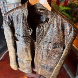 *RARE* 2006 JOHN VARVATOS Crocodile Effect LEATHER JACKET sz. 50